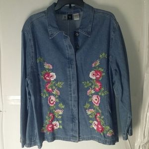 Blue Denim Floral Embroidered Shirt size 2X